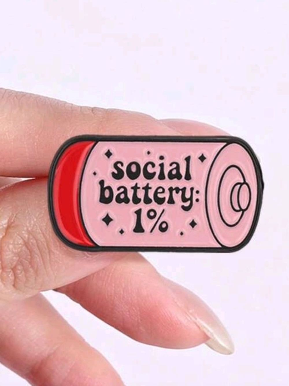 Pink "Social Battery: 1%" Enamel Pin - Wearable Accessory